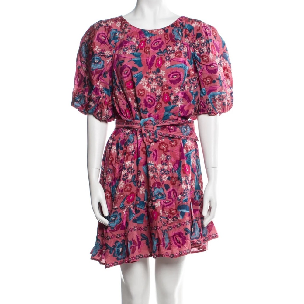 FARM Rio, Floral Puff-Sleeve Mini Dress in Pink Floral (size L)